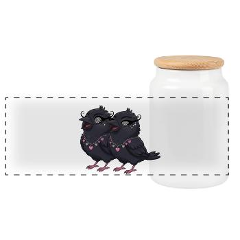 Filles Corbeau avec des colliers en forme de cœur - Boîte à biscuits avec couvercle en bois - blanc - Devant