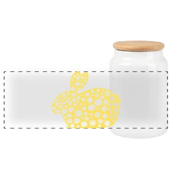 Golden Rabbit Floral Pattern - Panoramic Cookie Jar with Wooden Lid - white - Front