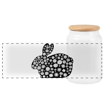 Black rabbit floral pattern - Panoramic Cookie Jar with Wooden Lid - white - Front
