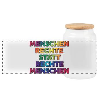 Cooles Regenbogen Motiv gegen Rechts & Fans - Panorama Keksdose mit Holzdeckel - Weiß - Vorne