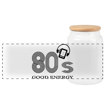 80's - Panoramic Cookie Jar with Wooden Lid - white - Front