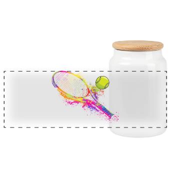 Tennis Racket Player Coach Court Lover - Panoramic Cookie Jar with Wooden Lid - white - Front