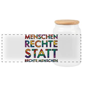 Menschenrechte Spruch für Aktivisten gegen rechts - Panorama Keksdose mit Holzdeckel - Weiß - Vorne