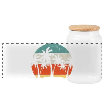 Tropical Sunset Palm Silhouette - Panoramic Cookie Jar with Wooden Lid - white - Front