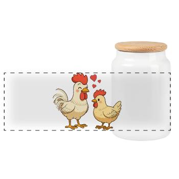 Coq amoureux d’une poule - Boîte à biscuits avec couvercle en bois - blanc - Devant