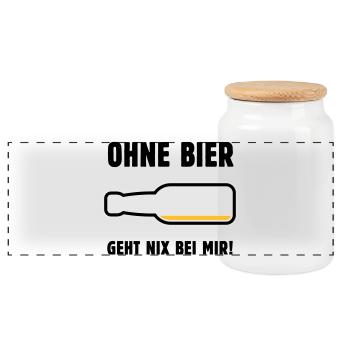 Ohne Bier Geht Nix Bei Mir! (Bierchen / POS 3C) - Panorama Keksdose mit Holzdeckel - Weiß - Vorne