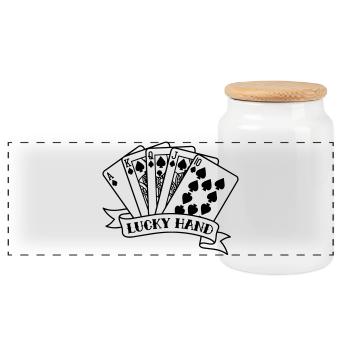 Royal Flush Poker Cards - Panoramic Cookie Jar with Wooden Lid - white - Front