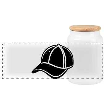 Baseball Cap - Panoramic Cookie Jar with Wooden Lid - white - Front