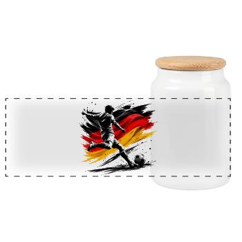 Kicker mit Deutschlandflagge - Panorama Keksdose mit Holzdeckel - Weiß - Vorne