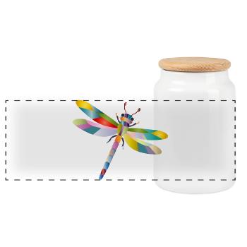 Bunte Libelle Regenbogen Stil  - Panorama Keksdose mit Holzdeckel - Weiß - Vorne