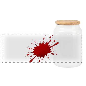 Tache rouge - tache de sang sur le T-shirt - Boîte à biscuits avec couvercle en bois - blanc - Devant