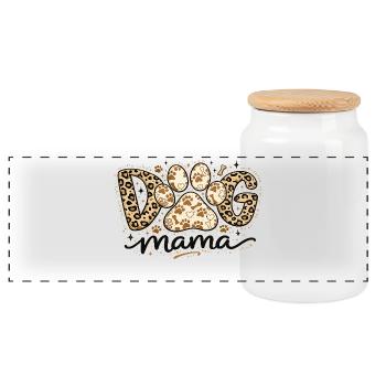 Hund Mama Leopard | Hund und Mama Humorgeschenk - Panorama Keksdose mit Holzdeckel - Weiß - Vorne
