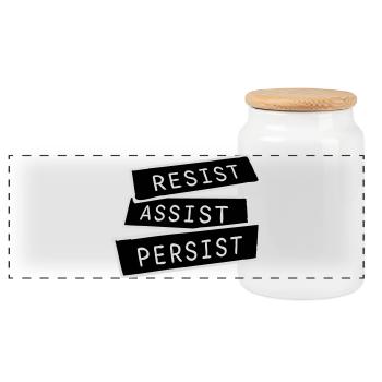 Resist Assist Persist Activism Motivation Logo - Panoramic Cookie Jar with Wooden Lid - white - Front