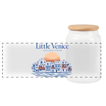 Mykonos Little Venice Golden Hour Travel Design - Panoramic Cookie Jar with Wooden Lid - white - Front