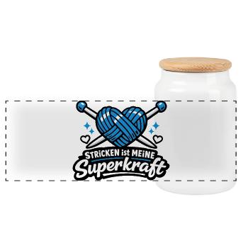 Stricken ist meine Superkraft - Panorama Keksdose mit Holzdeckel - Weiß - Vorne