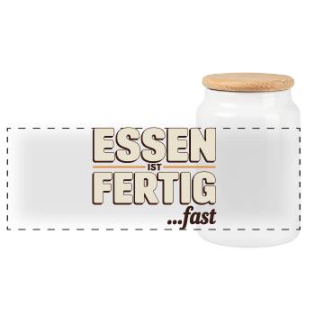 Food is finished almost funny saying for - Panoramic Cookie Jar with Wooden Lid - white - Front