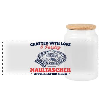 Maultaschen Appreciation Club - Swabian Cuisine - Panoramic Cookie Jar with Wooden Lid - white - Front