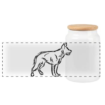 German Shepherd Sketch - Panoramic Cookie Jar with Wooden Lid - white - Front