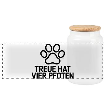 Treuepfote Vier Pfoten Motiv - Panorama Keksdose mit Holzdeckel - Weiß - Vorne