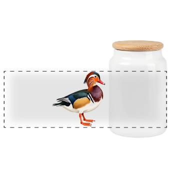 mandarin duck - Panoramic Cookie Jar with Wooden Lid - white - Front
