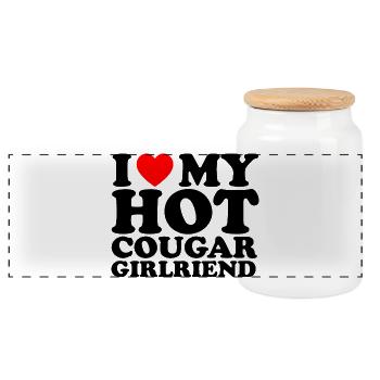 Red Heart Handwritten Love - Panoramic Cookie Jar with Wooden Lid - white - Front