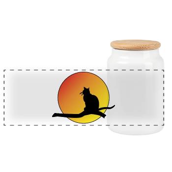 Sunset Cat Silhouette - Panoramic Cookie Jar with Wooden Lid - white - Front