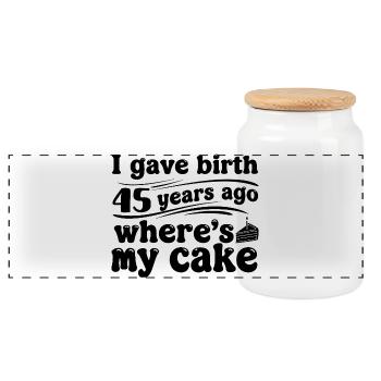 45 Years Birthday Cake Joke Gift Mother - Panoramic Cookie Jar with Wooden Lid - white - Front