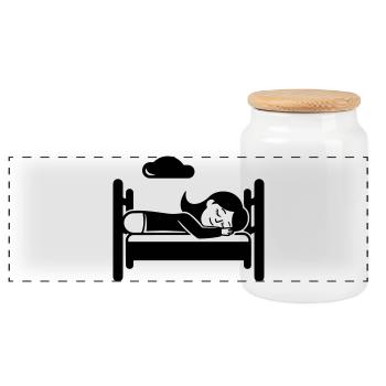 Sleeping Tired - Panoramic Cookie Jar with Wooden Lid - white - Front
