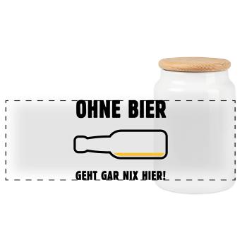 Ohne Bier Geht Gar Nix Hier! (Bierchen / POS 3C) - Panorama Keksdose mit Holzdeckel - Weiß - Vorne
