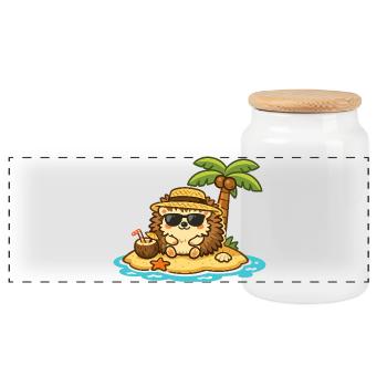 Coconut Beach Hedgehog with Sunglasses - Panoramic Cookie Jar with Wooden Lid - white - Front