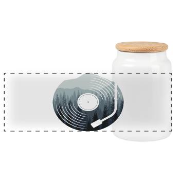 Vinyl Record Nature Forest - Panoramic Cookie Jar with Wooden Lid - white - Front