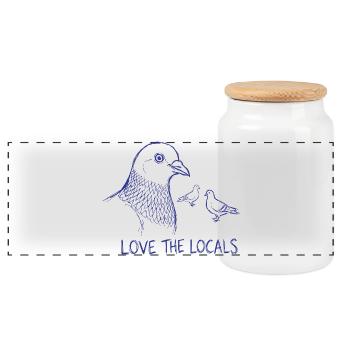 Love The Locals Pigeon Bird Lover - Panoramic Cookie Jar with Wooden Lid - white - Front