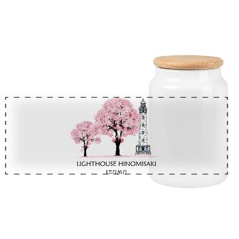 Izumo, Leuchtturm Handzeichnung, Japan - Panorama Keksdose mit Holzdeckel - Weiß - Vorne