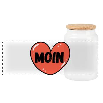 Moin mit Herz - Panorama Keksdose mit Holzdeckel - Weiß - Vorne