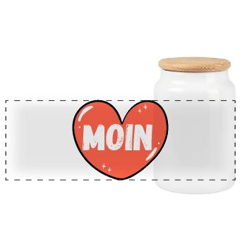 Moin mit Herz - Panorama Keksdose mit Holzdeckel - Weiß - Vorne