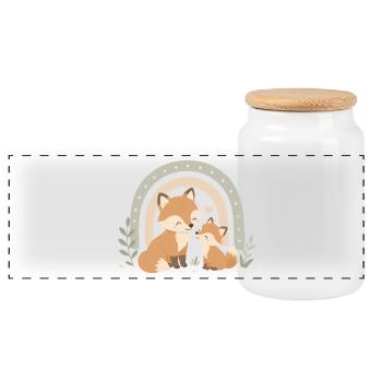 Fuchs & Kind – Boho Regenbogen Familienliebe - Panorama Keksdose mit Holzdeckel - Weiß - Vorne