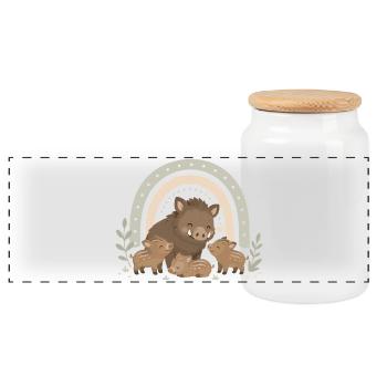 Famille des sangliers sauvages - style bohème - Boîte à biscuits avec couvercle en bois - blanc - Devant