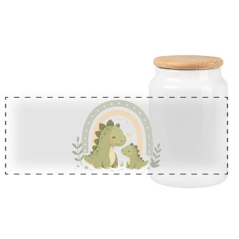 Niedliches Dinosaurier Familienmotiv   - Panorama Keksdose mit Holzdeckel - Weiß - Vorne