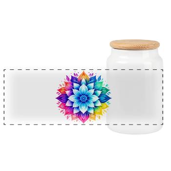 Bunte Boho Mandala Blume - Panorama Keksdose mit Holzdeckel - Weiß - Vorne