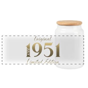 75th Birthday Gift Vintage July Vintage 1951 - Panoramic Cookie Jar with Wooden Lid - white - Front