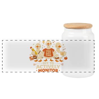 Off To Actively Monitor Duck Teacher Saying - Panoramic Cookie Jar with Wooden Lid - white - Front