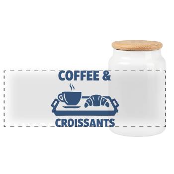 Breakfast Coffee Croissants Breakfast Funny Brunch - Panoramic Cookie Jar with Wooden Lid - white - Front