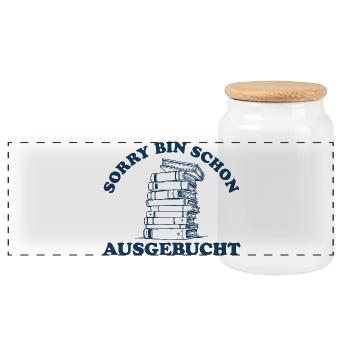 Buch Lesen Bin schon ausgebucht Retro - Panorama Keksdose mit Holzdeckel - Weiß - Vorne