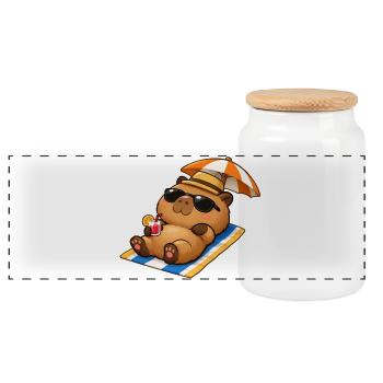 Capybara im Urlaub - Panorama Keksdose mit Holzdeckel - Weiß - Vorne