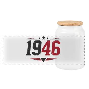 Sport Jahrgang 1946 - Panorama Keksdose mit Holzdeckel - Weiß - Vorne