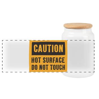 Attention : Surface chaude : ne pas toucher - Boîte à biscuits avec couvercle en bois - blanc - Devant