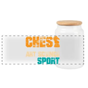 Schach Schachspieler Schachbrett - Panorama Keksdose mit Holzdeckel - Weiß - Vorne