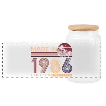 Jahrgang 1986 Vintage Retro Geburtstag Geschenk - Panorama Keksdose mit Holzdeckel - Weiß - Vorne