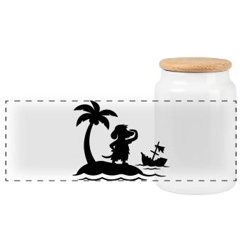 Dachshund on Desert Island – Funny Castaway Dog - Panoramic Cookie Jar with Wooden Lid - white - Front