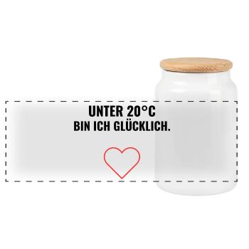 Unter 20°C bin ich glücklich. - Panorama Keksdose mit Holzdeckel - Weiß - Vorne